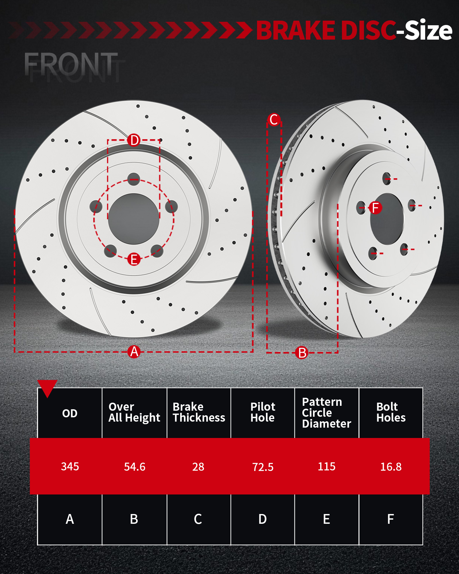 MotorbyMotor Front Brake Rotors 345mm Drilled & Slotted Brake Rotor & Brake Pad Kits Fits for Chrysler 300, Dodge Challenger Charger Magnum Fits select: 2005-2006 CHRYSLER 300C TOURING